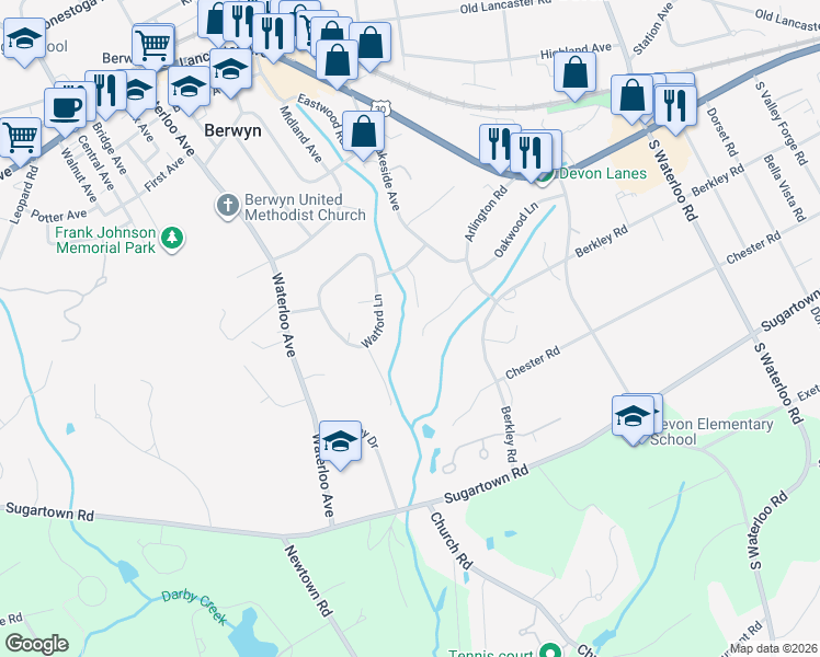 map of restaurants, bars, coffee shops, grocery stores, and more near 434 Heatherwood Lane in Devon