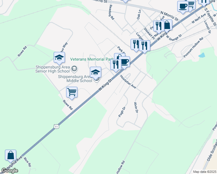 map of restaurants, bars, coffee shops, grocery stores, and more near 9690 Molly Pitcher Highway in Shippensburg