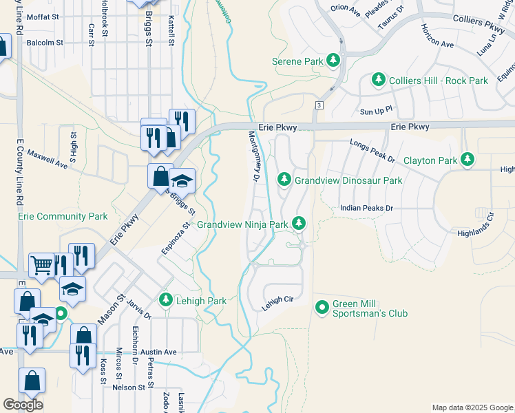 map of restaurants, bars, coffee shops, grocery stores, and more near 292 Smith Circle in Erie