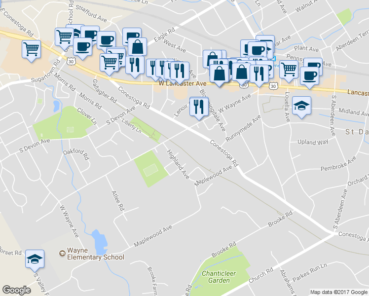map of restaurants, bars, coffee shops, grocery stores, and more near 40 Greythorne Woods Circle in Wayne