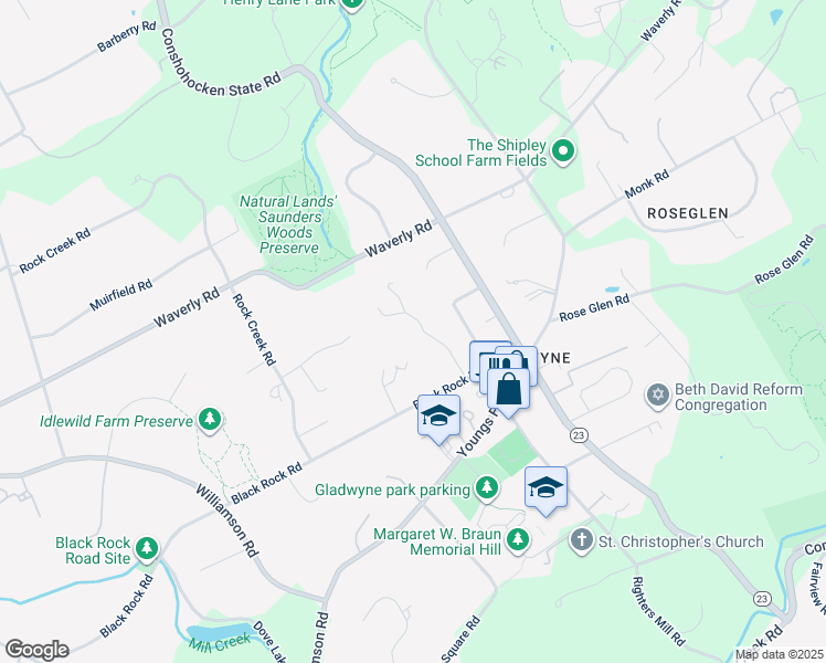 map of restaurants, bars, coffee shops, grocery stores, and more near 428 Howard Road in Gladwyne