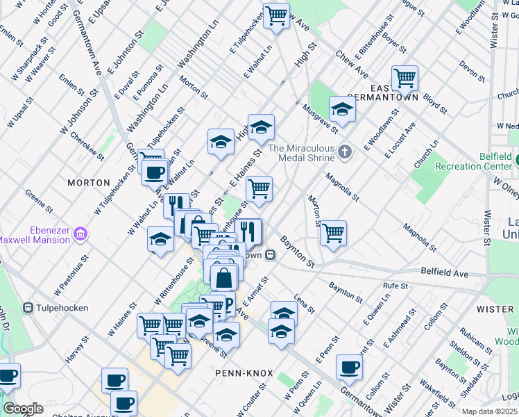 map of restaurants, bars, coffee shops, grocery stores, and more near 307 East Price Street in Philadelphia