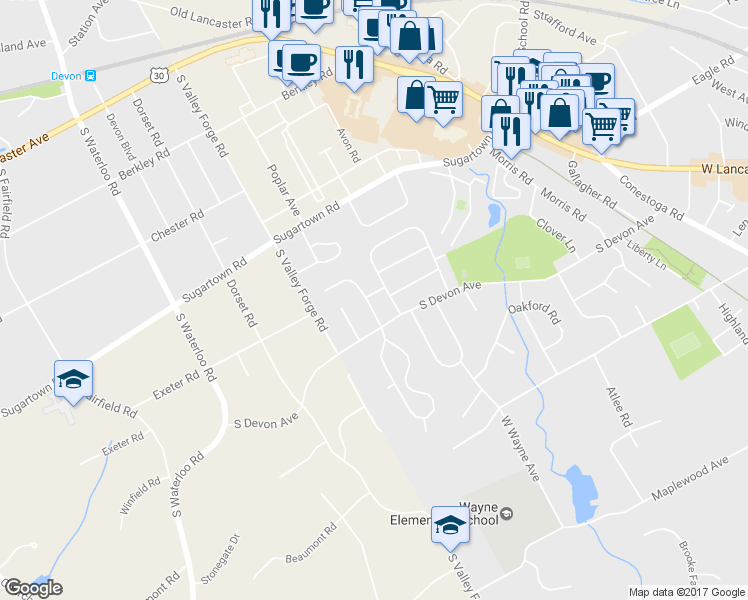map of restaurants, bars, coffee shops, grocery stores, and more near 108 Calvarese Lane in Wayne
