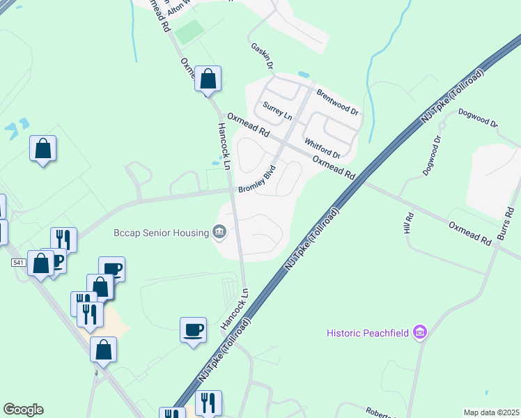 map of restaurants, bars, coffee shops, grocery stores, and more near 17 Tattersall Drive in Burlington