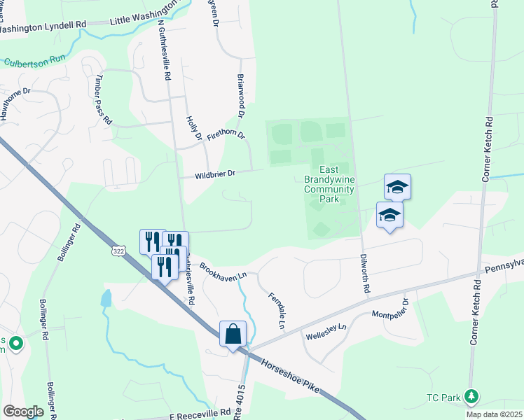 map of restaurants, bars, coffee shops, grocery stores, and more near 12 Quail Hill Lane in Downingtown