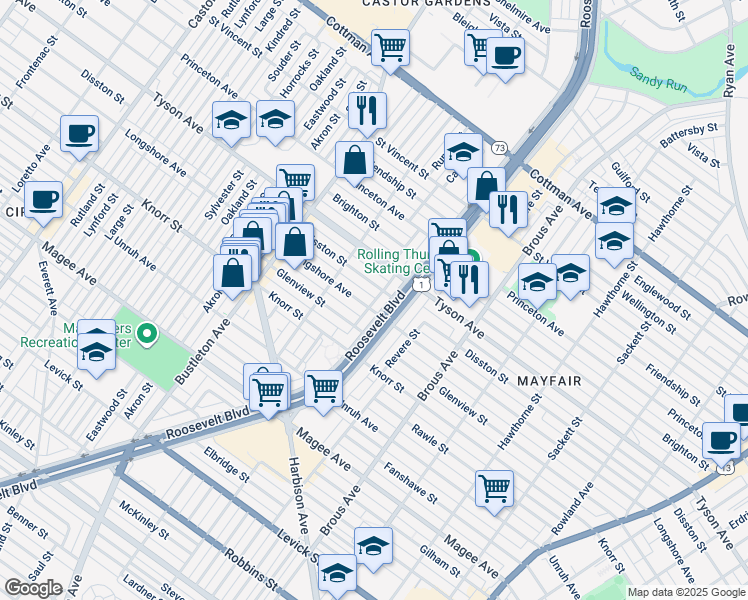 map of restaurants, bars, coffee shops, grocery stores, and more near in Philadelphia