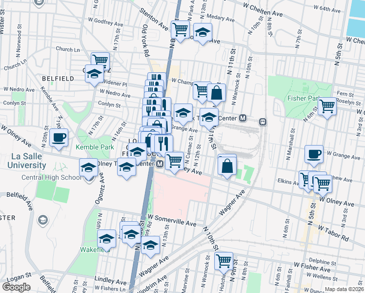 map of restaurants, bars, coffee shops, grocery stores, and more near 5624 North 13th Street in Philadelphia