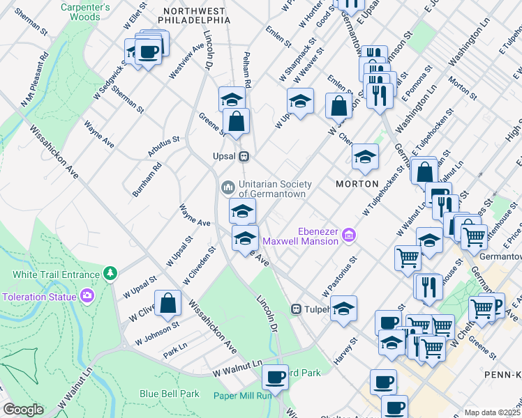 map of restaurants, bars, coffee shops, grocery stores, and more near in Philadelphia