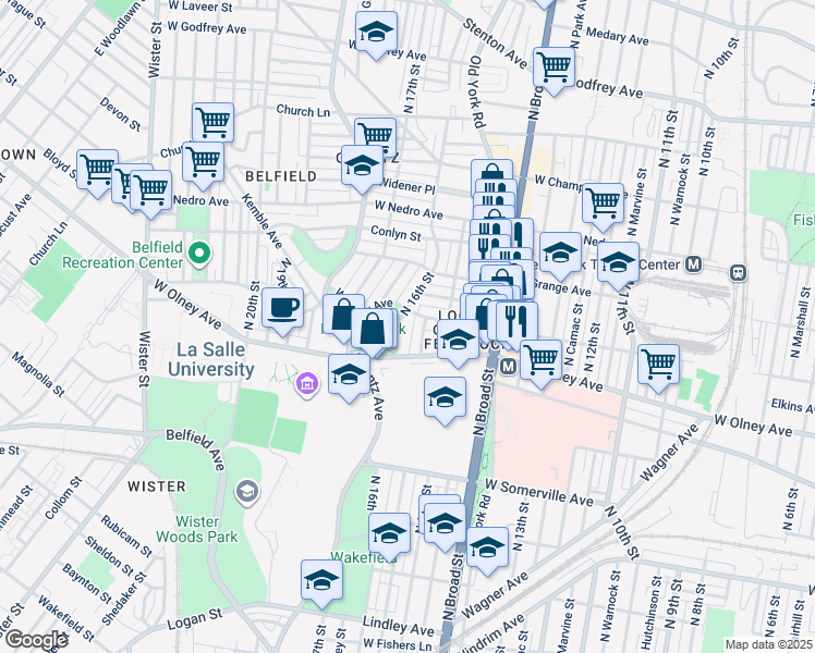 map of restaurants, bars, coffee shops, grocery stores, and more near 5635 North 16th Street in Philadelphia