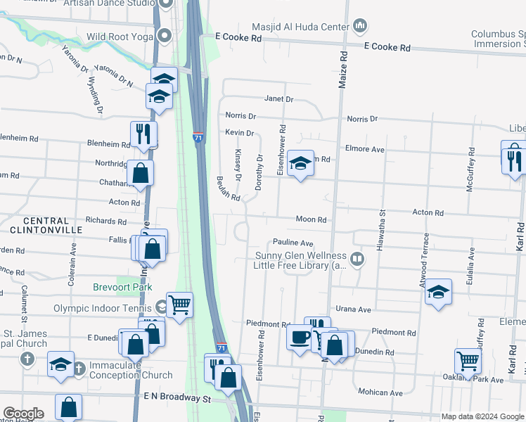 map of restaurants, bars, coffee shops, grocery stores, and more near 846 Moon Road in Columbus