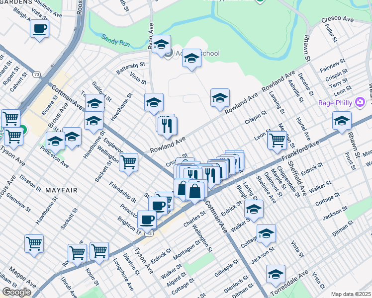 map of restaurants, bars, coffee shops, grocery stores, and more near 3326 Aldine Street in Philadelphia