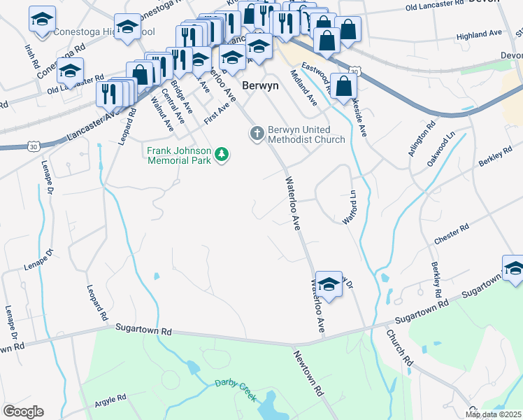 map of restaurants, bars, coffee shops, grocery stores, and more near 715 Hillside Avenue in Berwyn