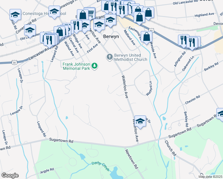 map of restaurants, bars, coffee shops, grocery stores, and more near 715 Hillside Avenue in Berwyn