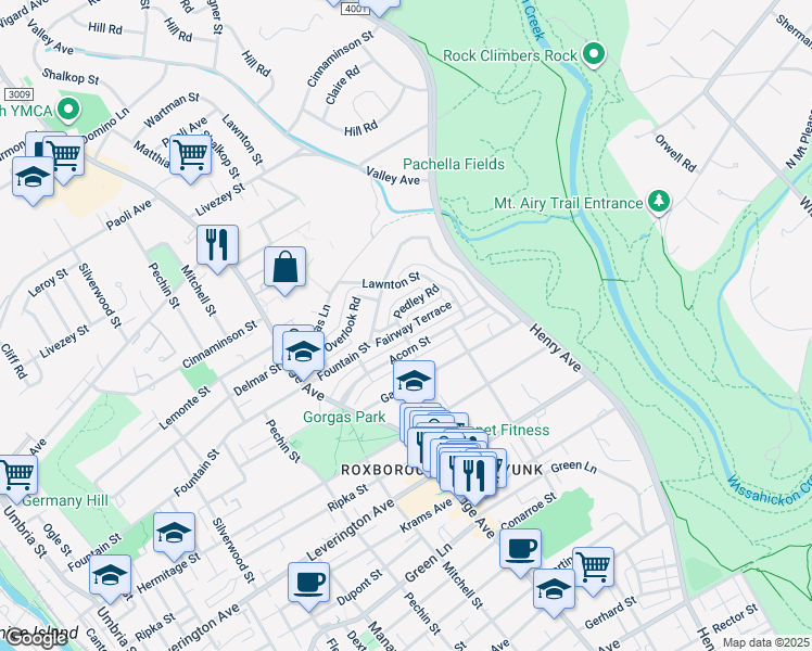 map of restaurants, bars, coffee shops, grocery stores, and more near 559 Pedley Road in Philadelphia