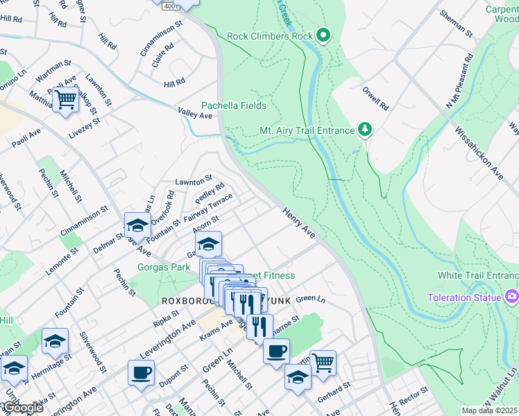map of restaurants, bars, coffee shops, grocery stores, and more near 616 Gates Street in Philadelphia