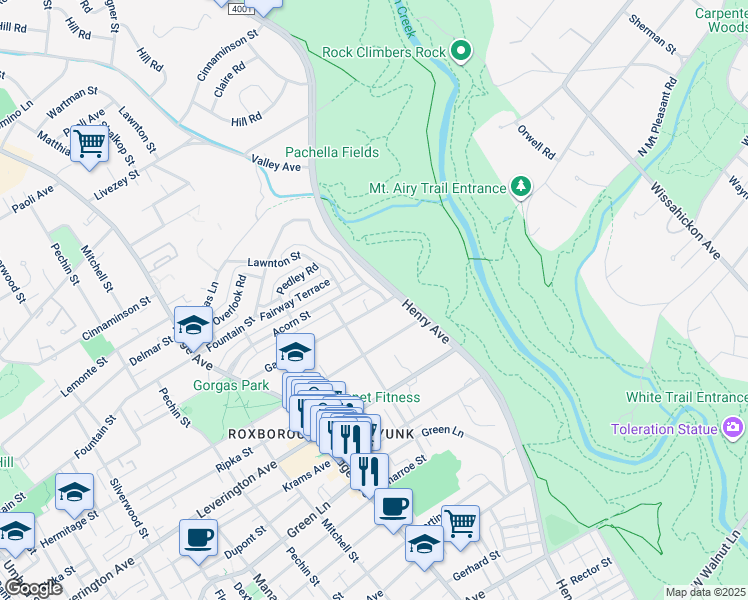 map of restaurants, bars, coffee shops, grocery stores, and more near 618 Gates Street in Philadelphia