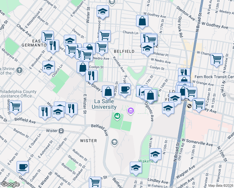 map of restaurants, bars, coffee shops, grocery stores, and more near in Philadelphia