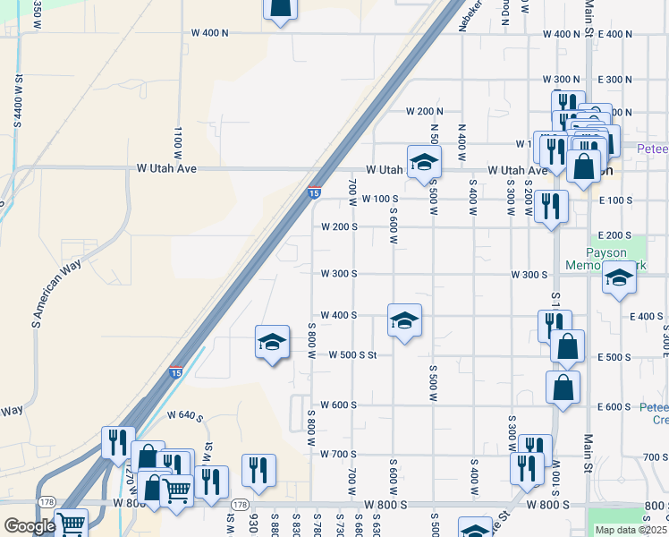 map of restaurants, bars, coffee shops, grocery stores, and more near 312 700 West in Payson