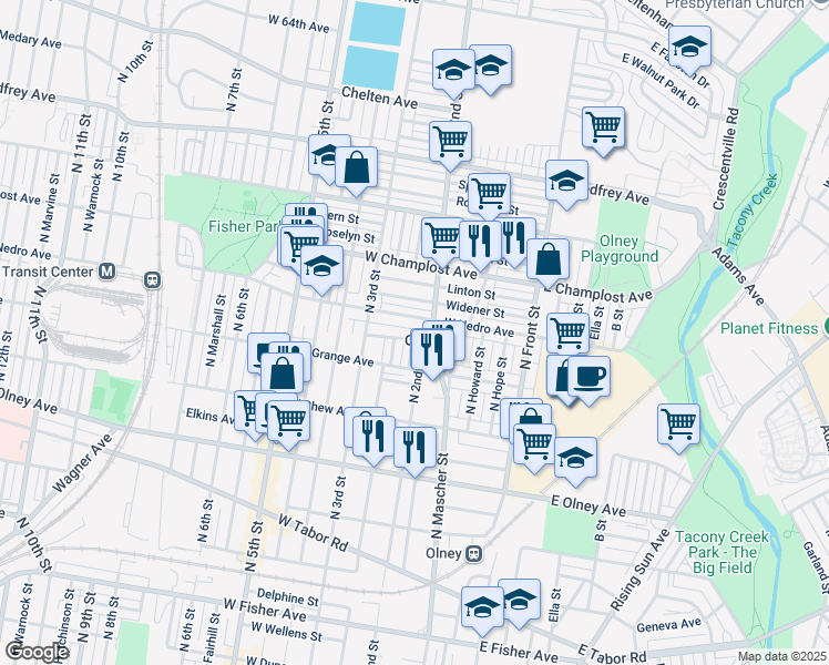 map of restaurants, bars, coffee shops, grocery stores, and more near in Philadelphia