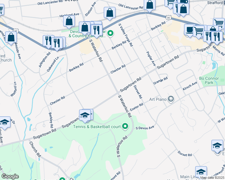 map of restaurants, bars, coffee shops, grocery stores, and more near in SOUTHEASTERN