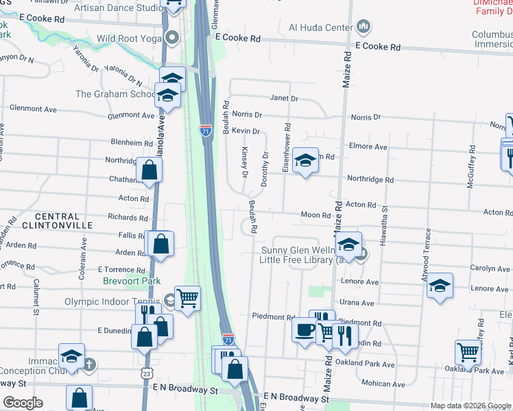 map of restaurants, bars, coffee shops, grocery stores, and more near 845 Moon Road in Columbus