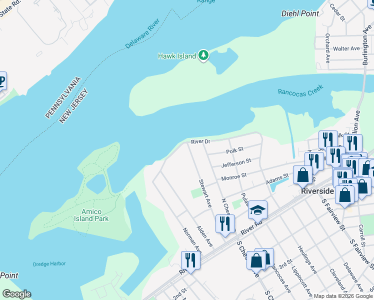 map of restaurants, bars, coffee shops, grocery stores, and more near 81 Stewart Avenue in Delran