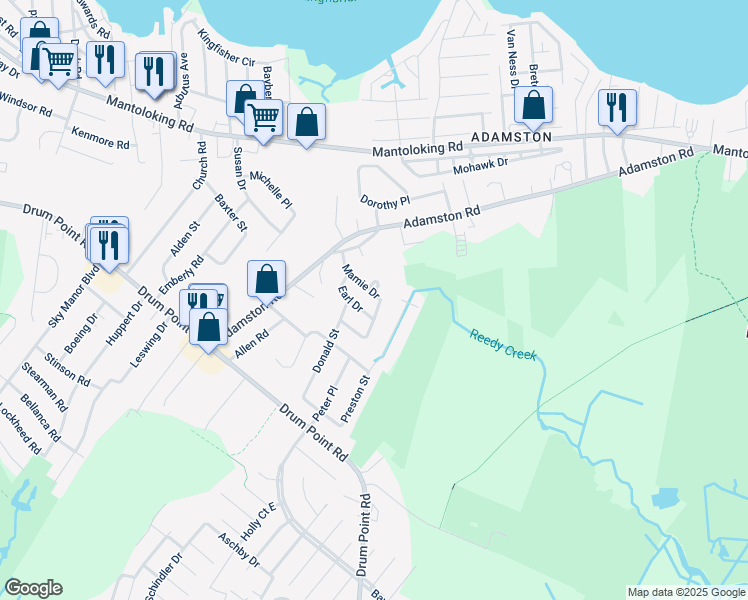 map of restaurants, bars, coffee shops, grocery stores, and more near 417 Mamie Drive in Brick