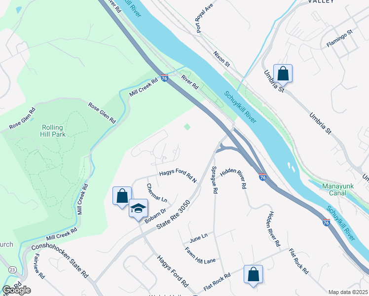 map of restaurants, bars, coffee shops, grocery stores, and more near 1637 Oakwood Drive in Penn Valley