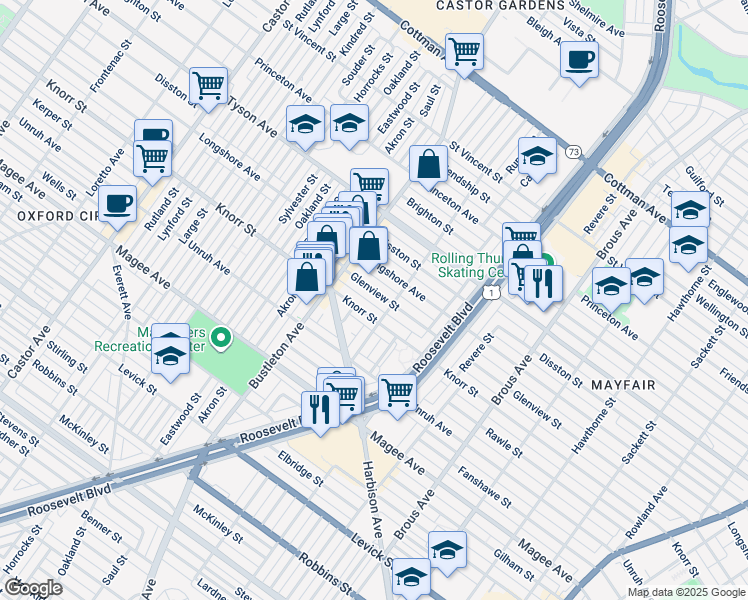map of restaurants, bars, coffee shops, grocery stores, and more near 2146 Glenview Street in Philadelphia