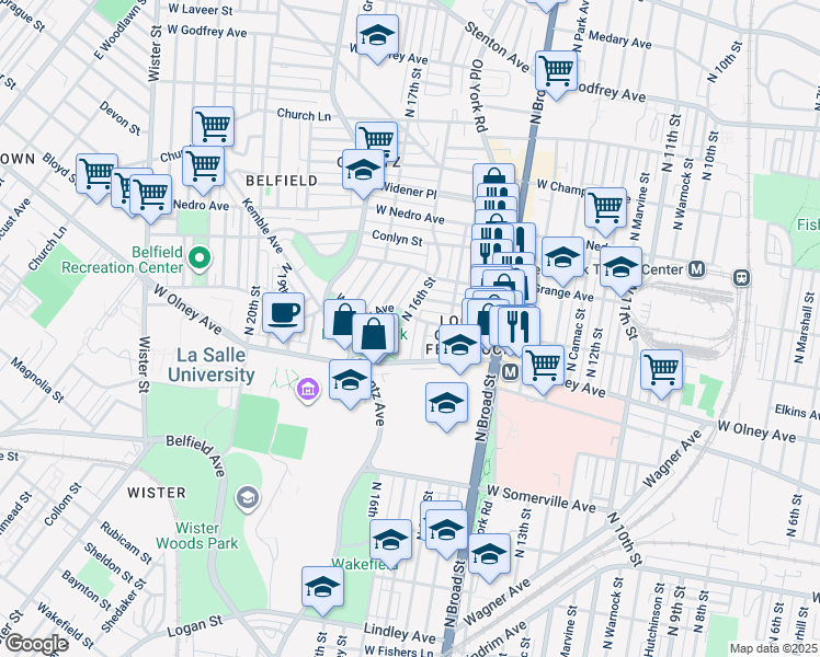map of restaurants, bars, coffee shops, grocery stores, and more near 5641 North 16th Street in Philadelphia