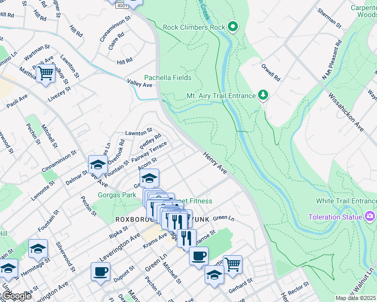 map of restaurants, bars, coffee shops, grocery stores, and more near 618 Gates Street in Philadelphia