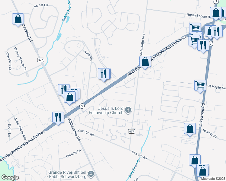 map of restaurants, bars, coffee shops, grocery stores, and more near 60 Mobile Lane in Toms River