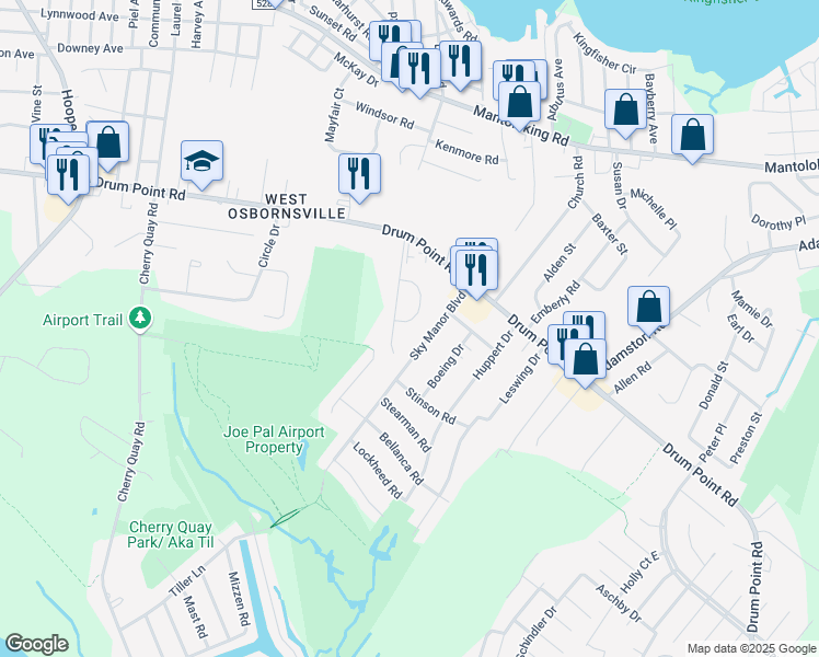 map of restaurants, bars, coffee shops, grocery stores, and more near 318 Elm Court in Brick