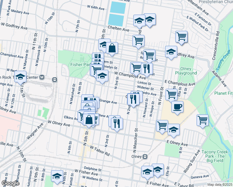 map of restaurants, bars, coffee shops, grocery stores, and more near 5835 North 3rd Street in Philadelphia