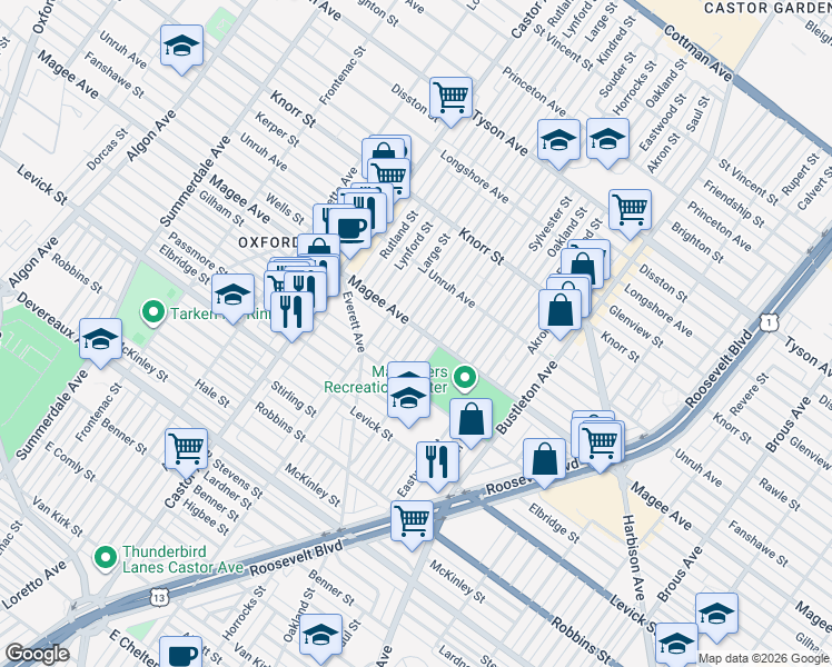 map of restaurants, bars, coffee shops, grocery stores, and more near in Philadelphia