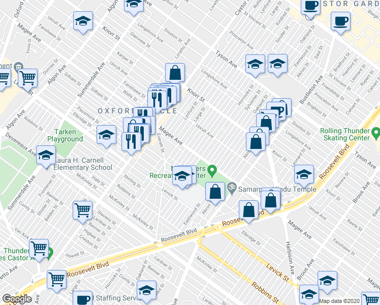 map of restaurants, bars, coffee shops, grocery stores, and more near in Philadelphia