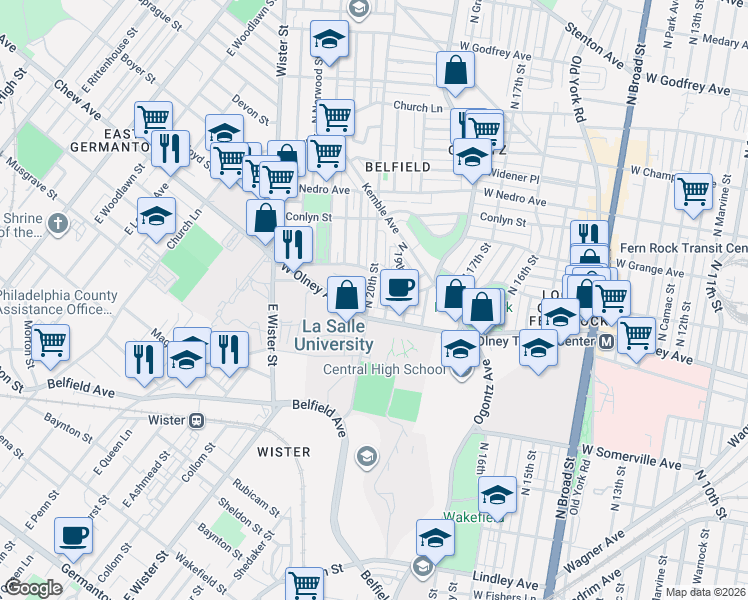 map of restaurants, bars, coffee shops, grocery stores, and more near in Philadelphia