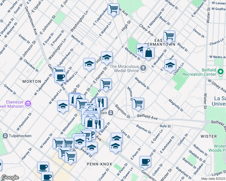map of restaurants, bars, coffee shops, grocery stores, and more near 330 East Price Street in Philadelphia