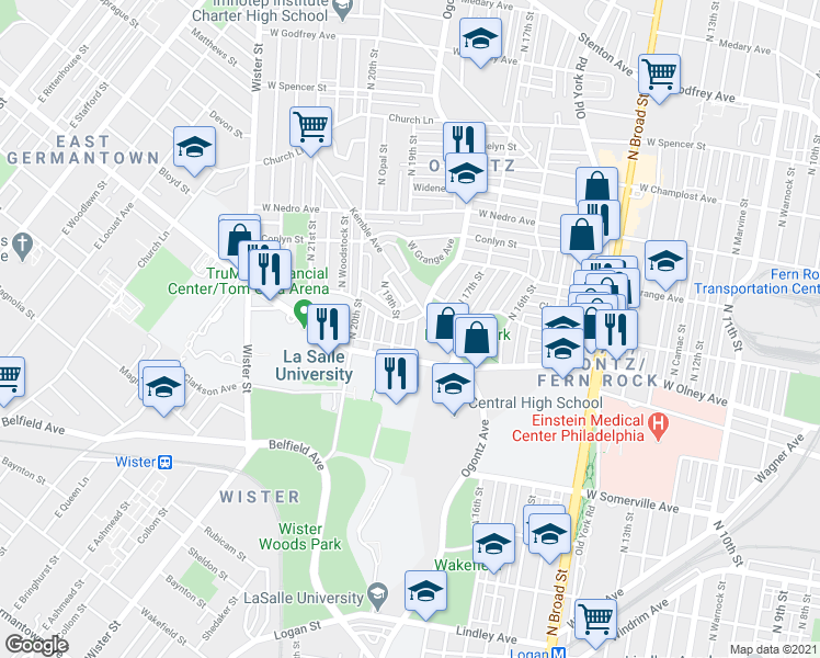 map of restaurants, bars, coffee shops, grocery stores, and more near 5634 North 18th Street in Philadelphia