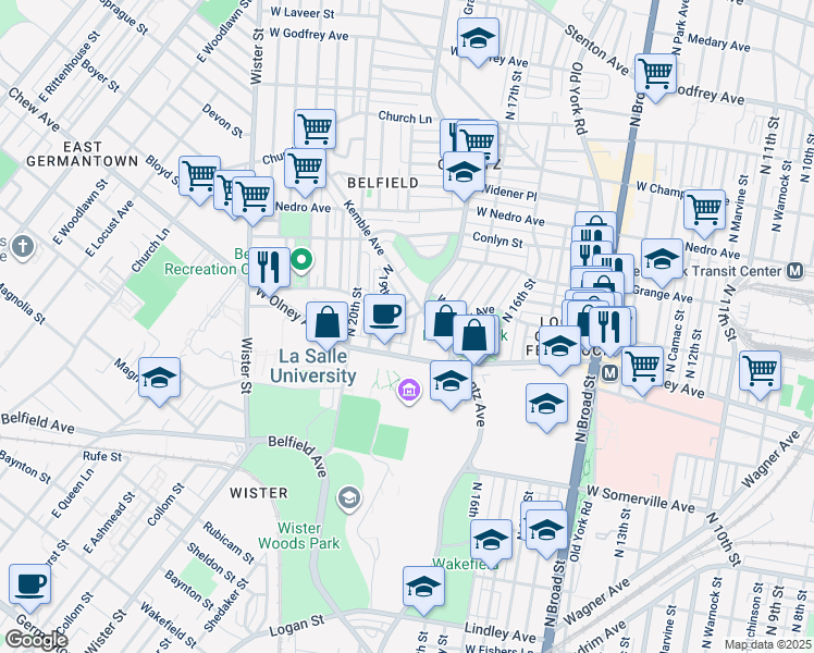 map of restaurants, bars, coffee shops, grocery stores, and more near 5634 North 18th Street in Philadelphia