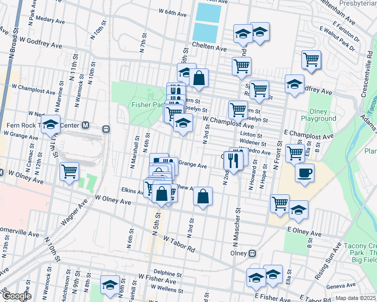 map of restaurants, bars, coffee shops, grocery stores, and more near 5836 North 4th Street in Philadelphia