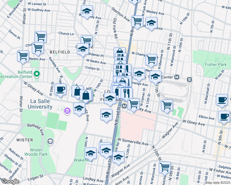 map of restaurants, bars, coffee shops, grocery stores, and more near 1423 West Chew Avenue in Philadelphia