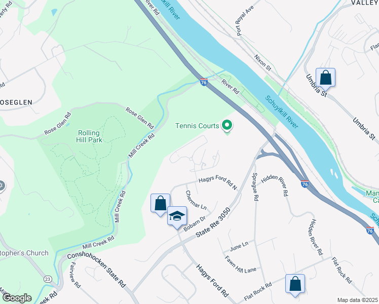 map of restaurants, bars, coffee shops, grocery stores, and more near 1600 Hagys Ford Road in Narberth