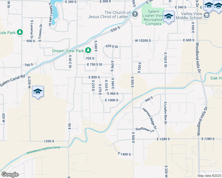 map of restaurants, bars, coffee shops, grocery stores, and more near 372 East 960 South in Salem