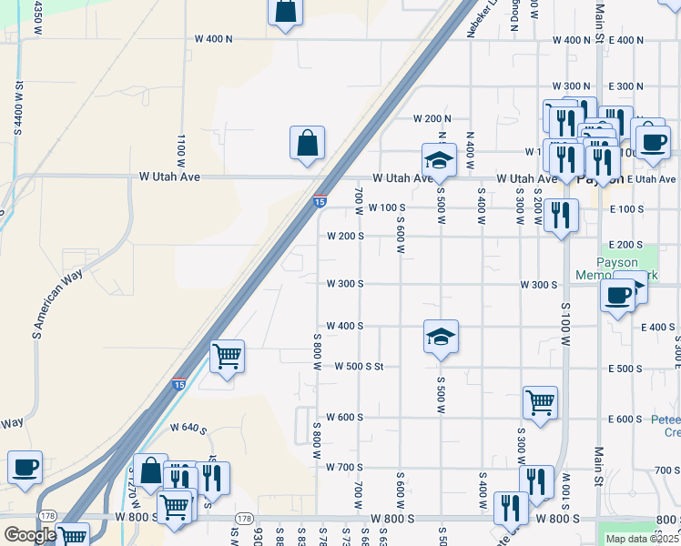 map of restaurants, bars, coffee shops, grocery stores, and more near 312 700 West in Payson