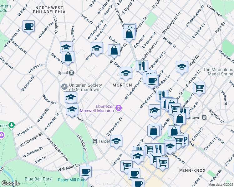 map of restaurants, bars, coffee shops, grocery stores, and more near in Philadelphia