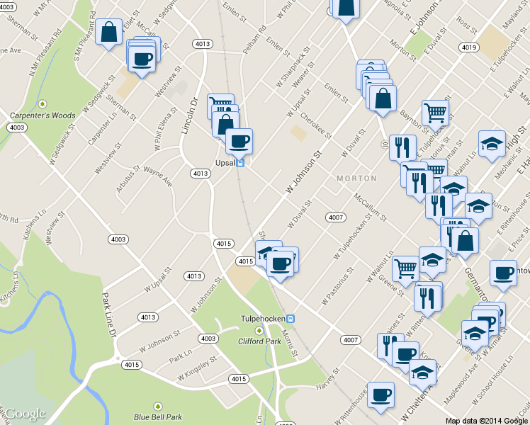 map of restaurants, bars, coffee shops, grocery stores, and more near in Philadelphia
