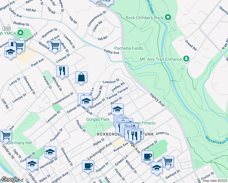 map of restaurants, bars, coffee shops, grocery stores, and more near 563 Pedley Road in Philadelphia