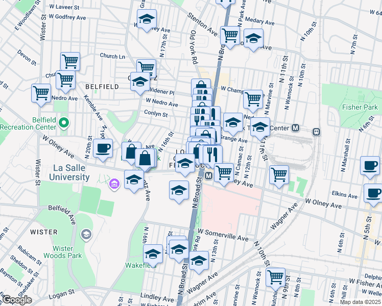 map of restaurants, bars, coffee shops, grocery stores, and more near 1431 West Chew Avenue in Philadelphia