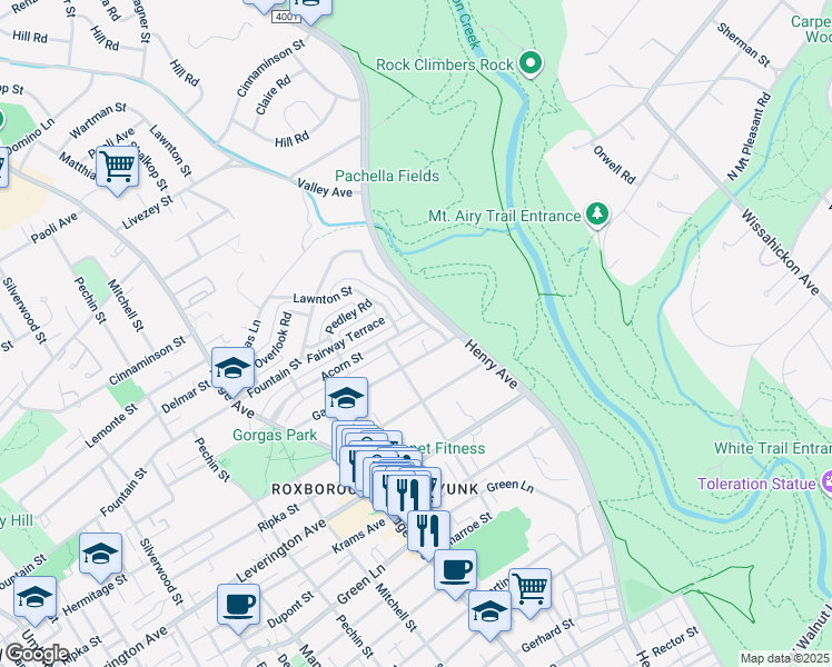 map of restaurants, bars, coffee shops, grocery stores, and more near 619 Acorn Street in Philadelphia
